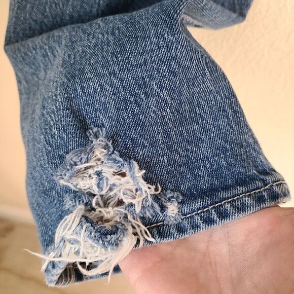 Levi's Wedgie Straight Jeans Sz‎ 26 Button Fly Distressed 90s Retro Boho Logo - Picture 6 of 11